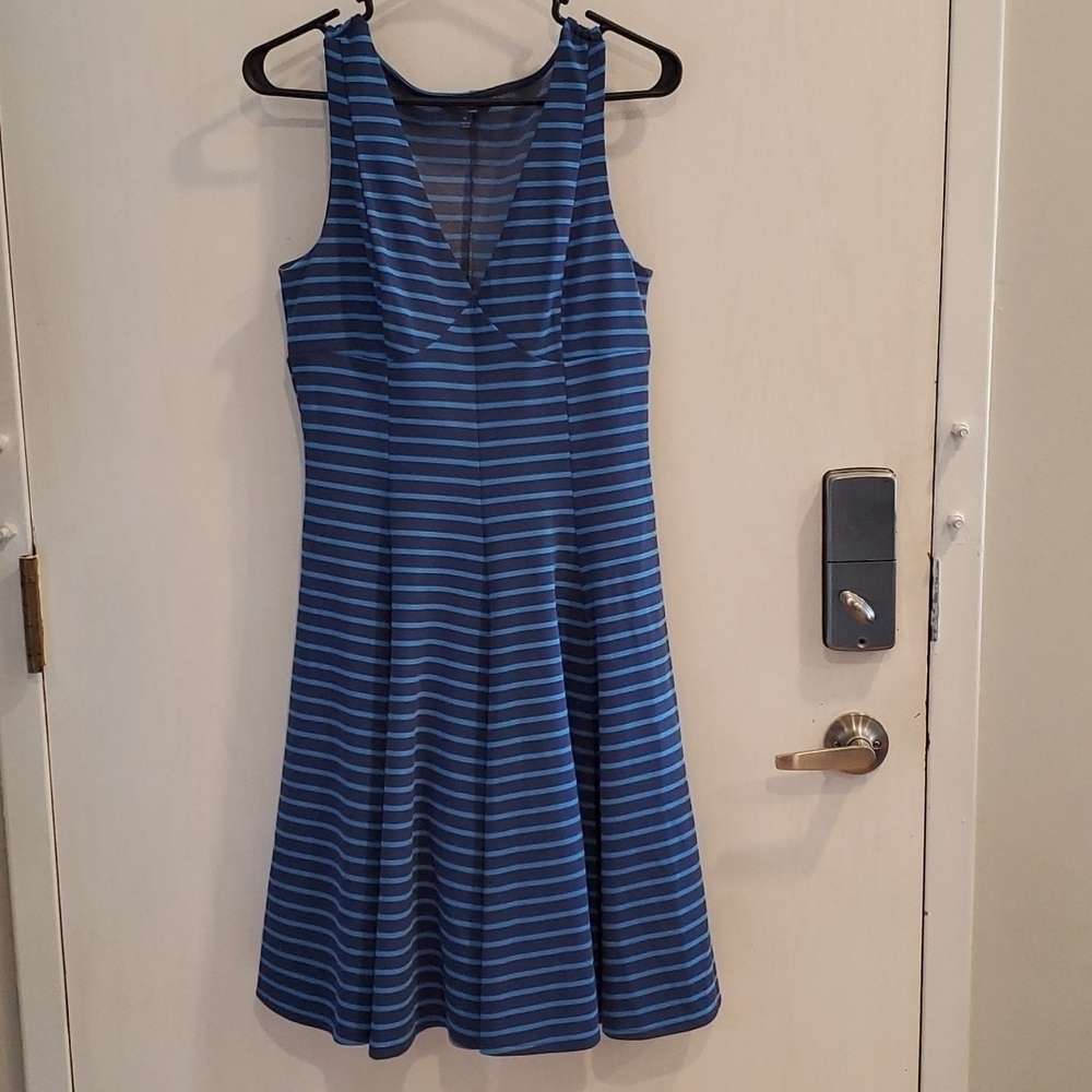 Peter Som Blue & Blue Striped Fit & Flare Dress 6 - Picture 4 of 6